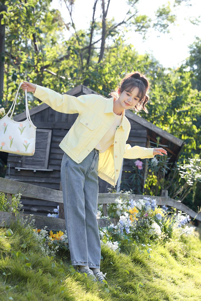 Yellow Cropped Denim Jacket