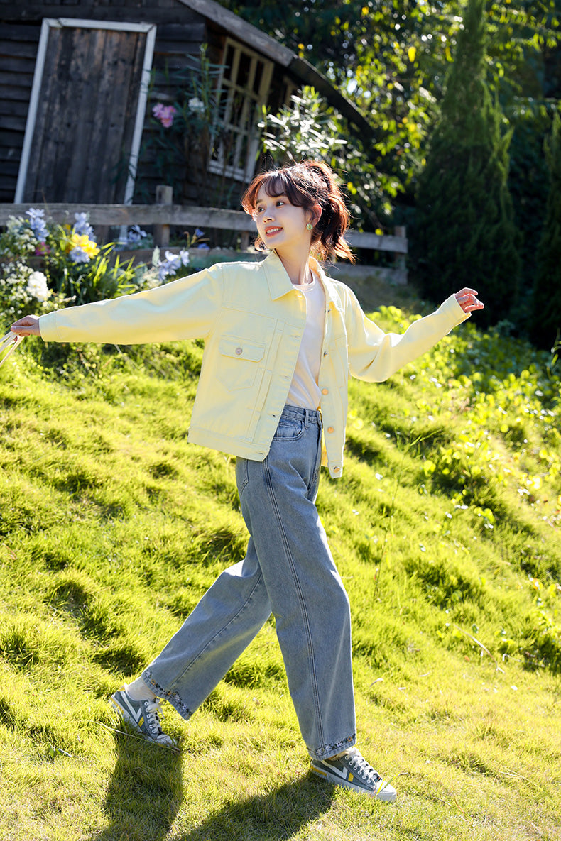 Yellow Cropped Denim Jacket