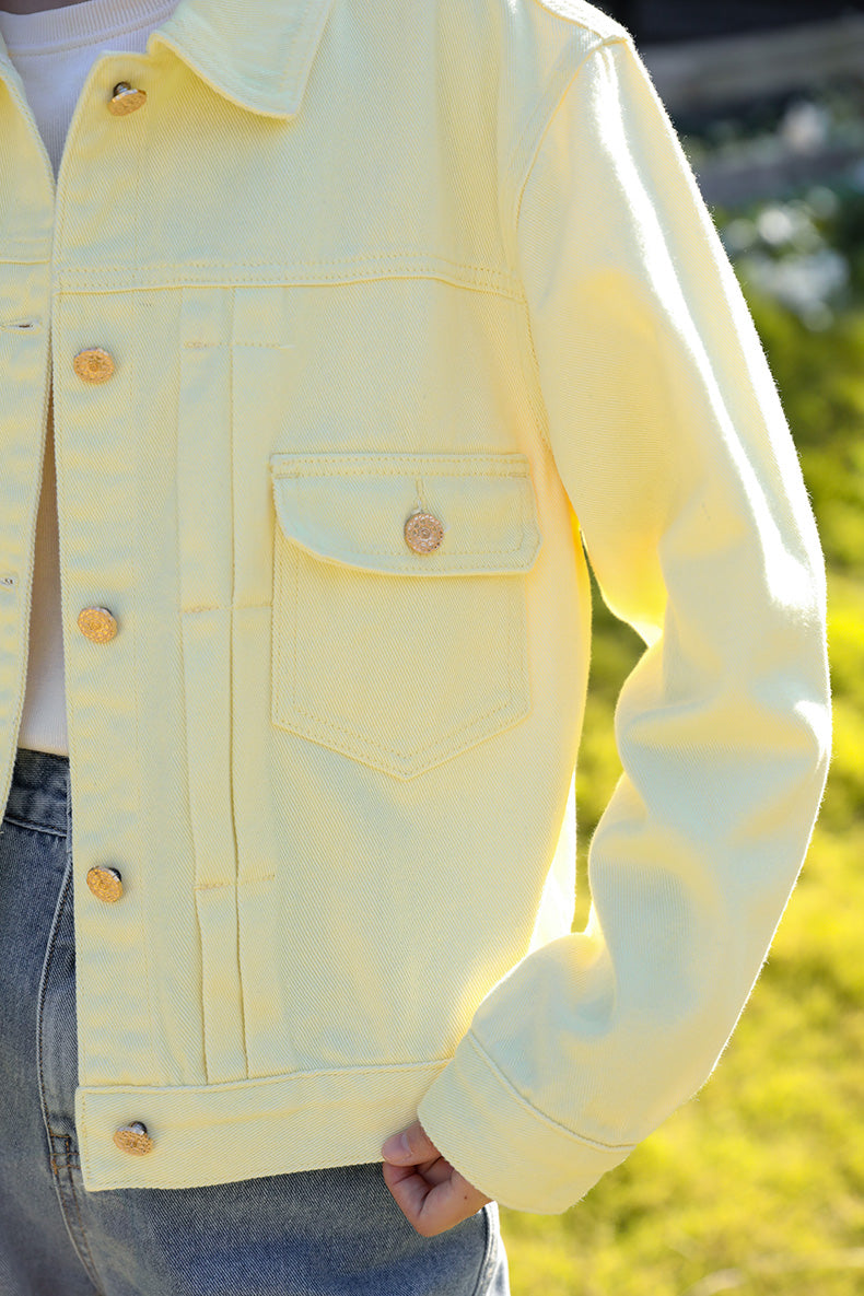 Yellow Cropped Denim Jacket
