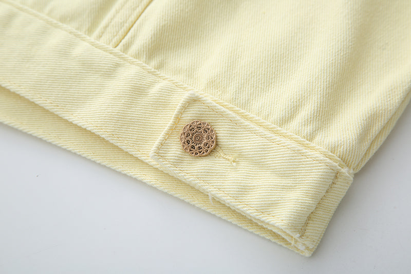 Yellow Cropped Denim Jacket