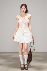Sweet Beaded Ruffle Layered A Line Skirt