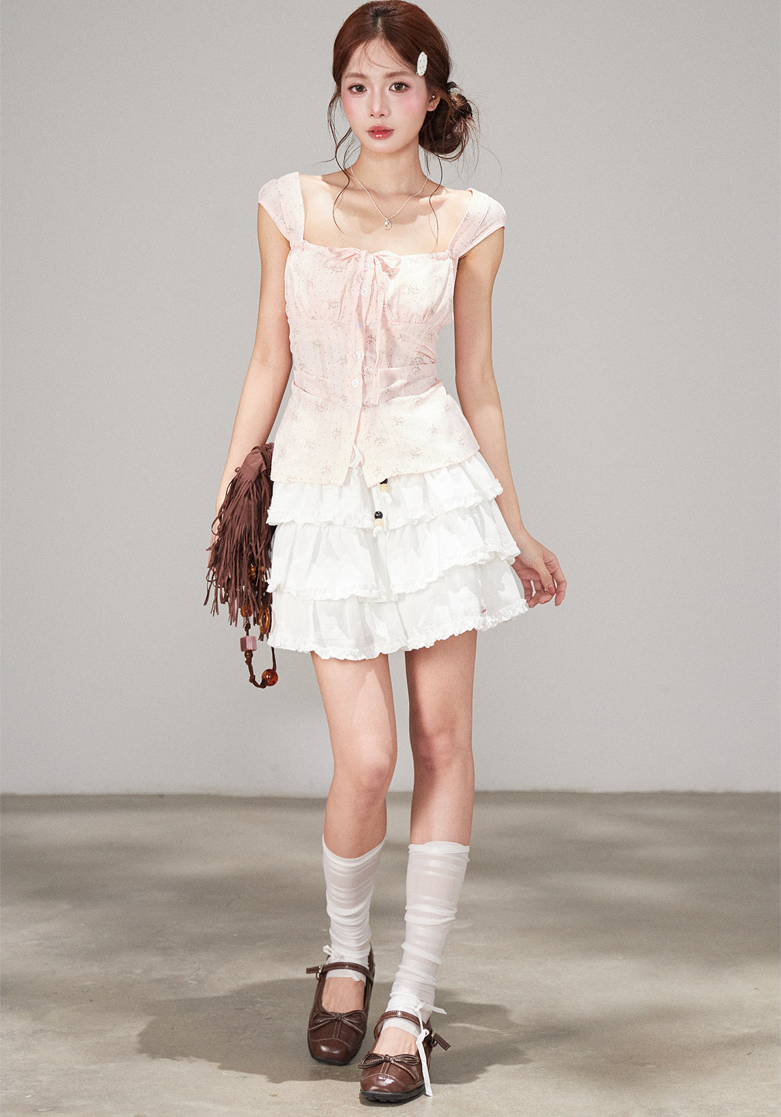 Sweet Beaded Ruffle Layered A Line Skirt