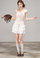 Sweet Beaded Ruffle Layered A Line Skirt