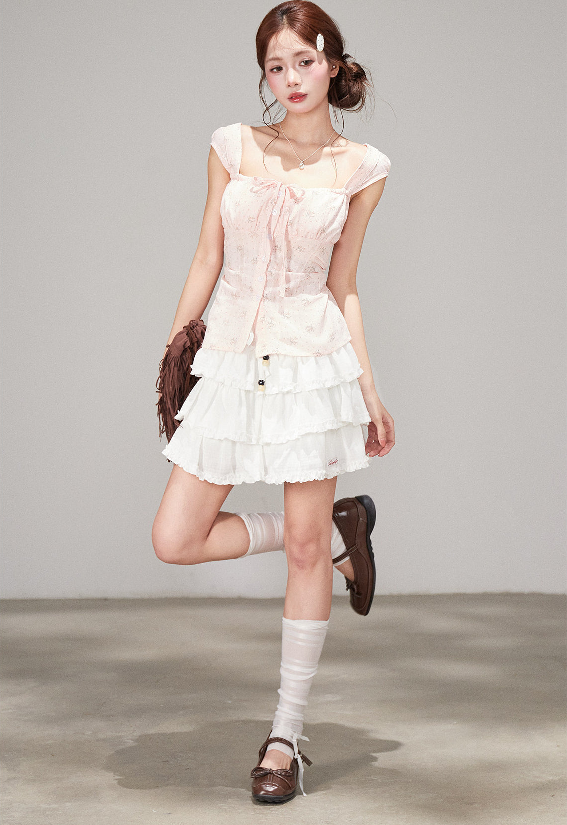 Sweet Beaded Ruffle Layered A Line Skirt
