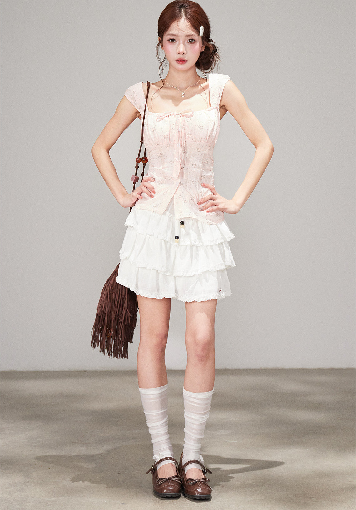 Sweet Beaded Ruffle Layered A Line Skirt