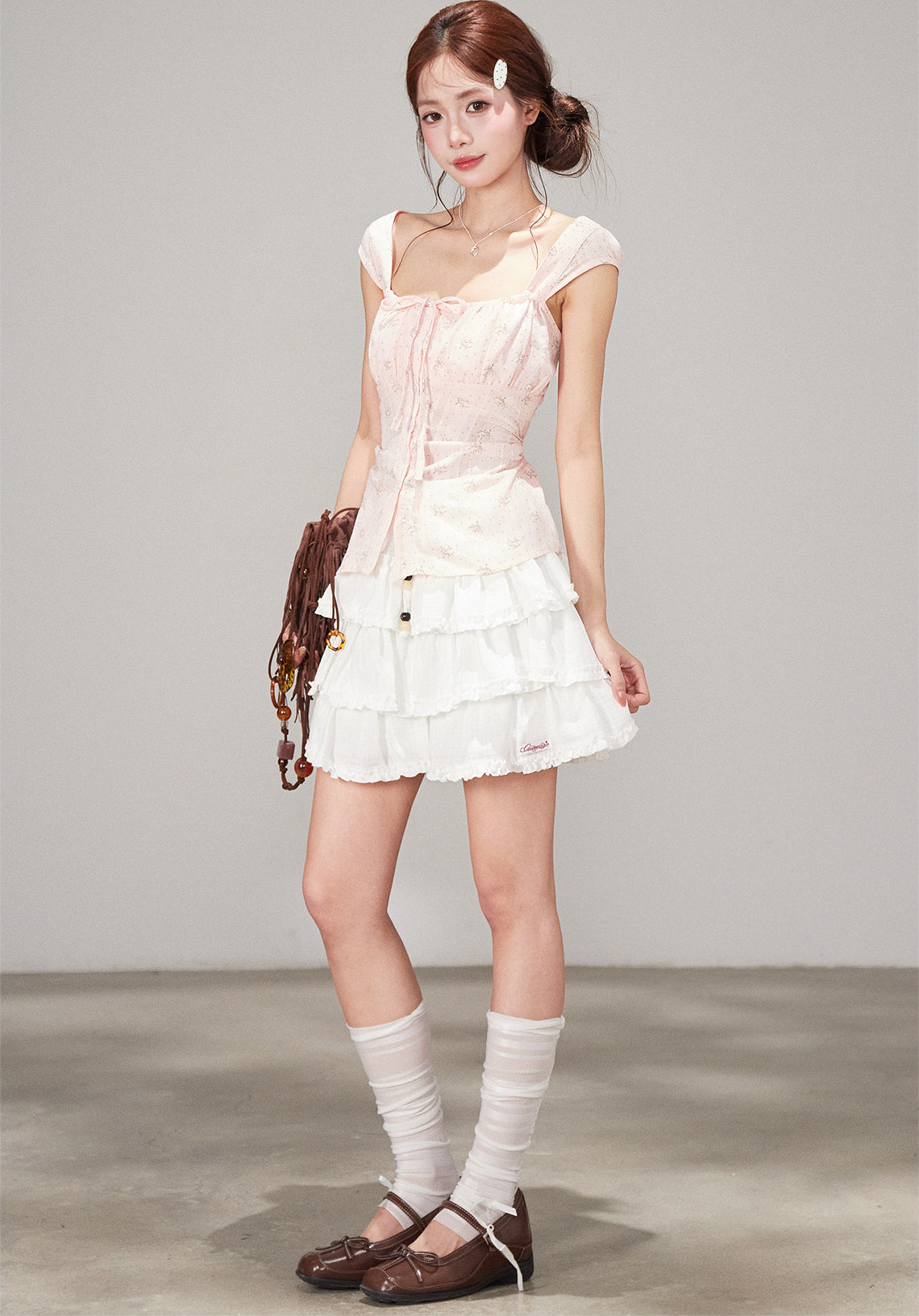 Sweet Beaded Ruffle Layered A Line Skirt
