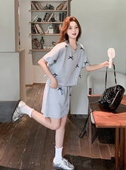 Sweet Bow Short Sleeve Top And Skirt Set