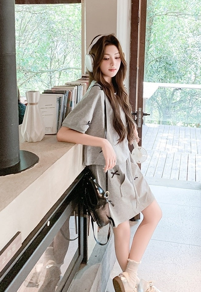 Sweet Bow Short Sleeve Top And Skirt Set