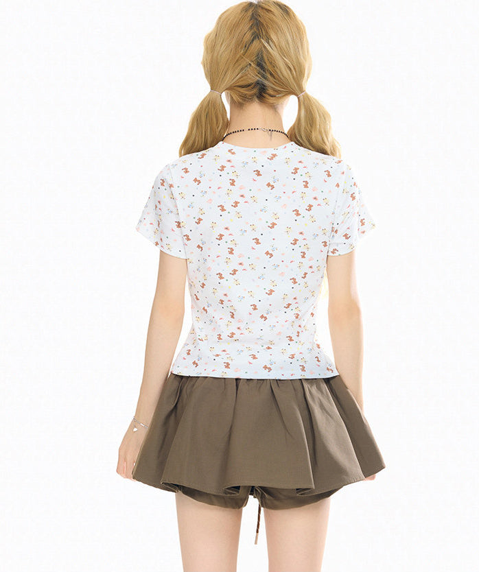 Sweet Floral Fitted Short Sleeve Top