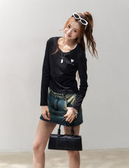 Sweet Heart Embroidered Slim Fit Top