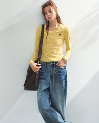 Sweet Heart Embroidered Slim Fit Top