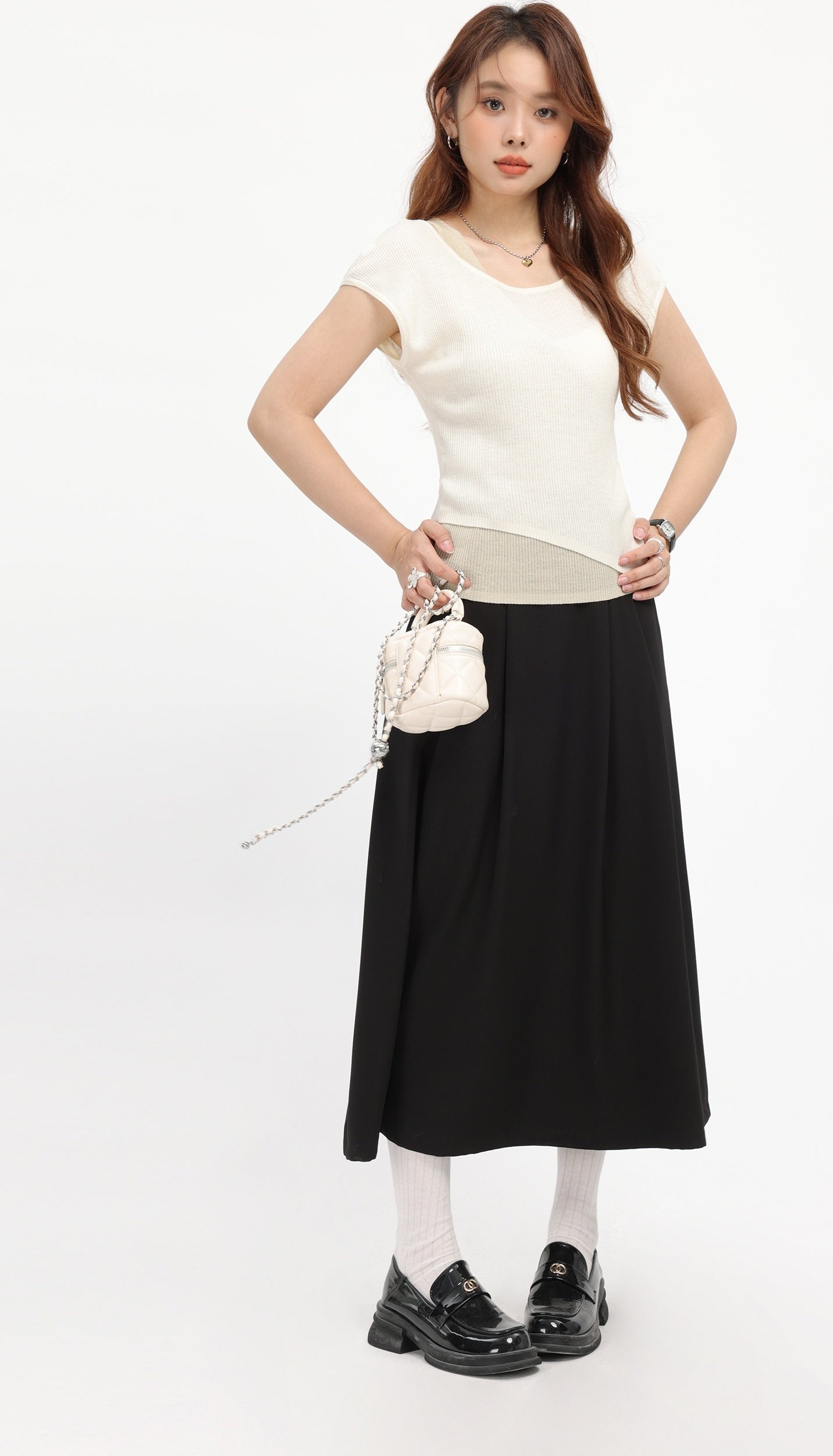 Apricot Fake Two-Piece Short Sleeve Top