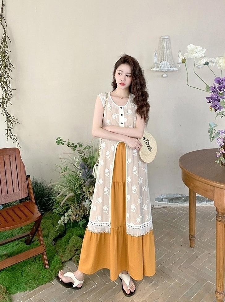 Sweet Orange Tassel Layered Dress Set