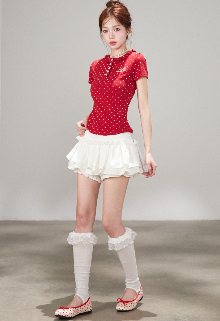 Sweet White Cake Skirt Ballet Style Pleated Mini Skirt