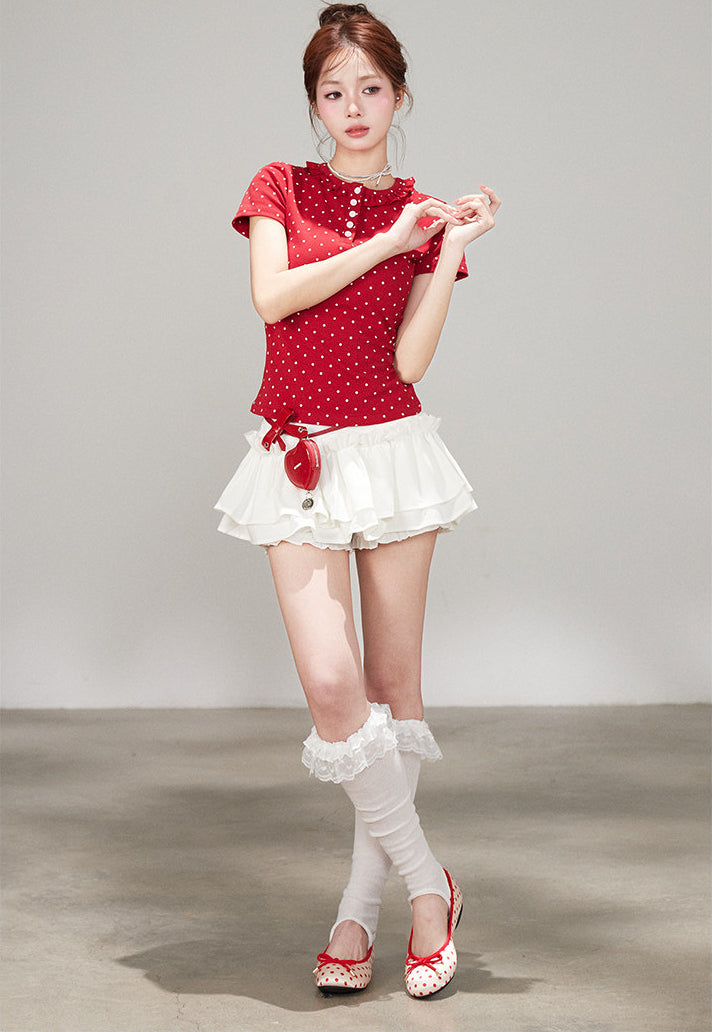 Sweet White Cake Skirt Ballet Style Pleated Mini Skirt