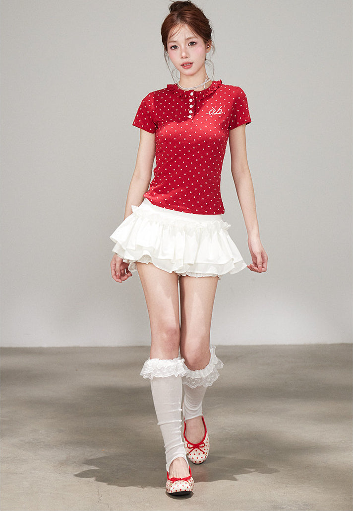 Sweet White Cake Skirt Ballet Style Pleated Mini Skirt