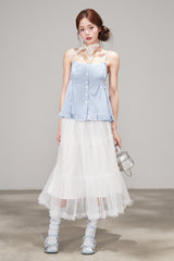 Sweet White Mesh Tulle Cake Skirt