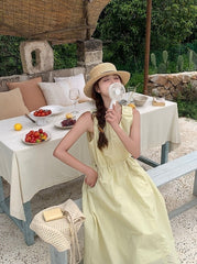Sweet Yellow Casual French Style Long Dress