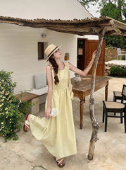 Sweet Yellow Casual French Style Long Dress