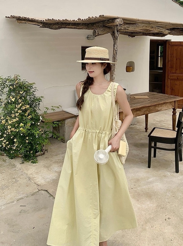Sweet Yellow Casual French Style Long Dress