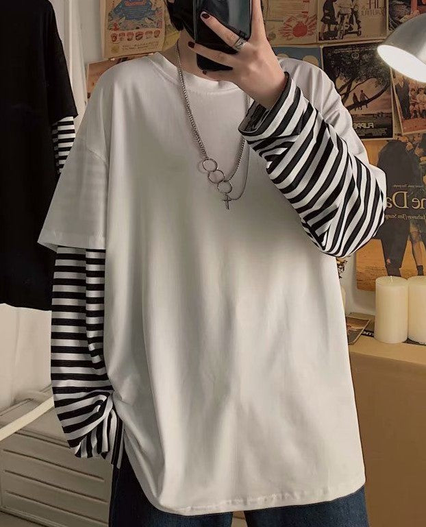 Black Oversized T-Shirt With Fake Sleeves