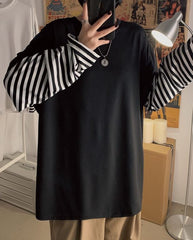 Black Oversized T-Shirt With Fake Sleeves