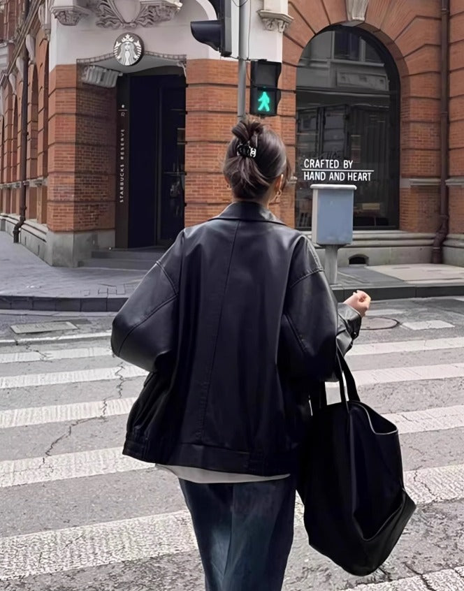 Black Retro Faux Leather Jacket