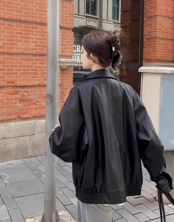 Black Retro Faux Leather Jacket