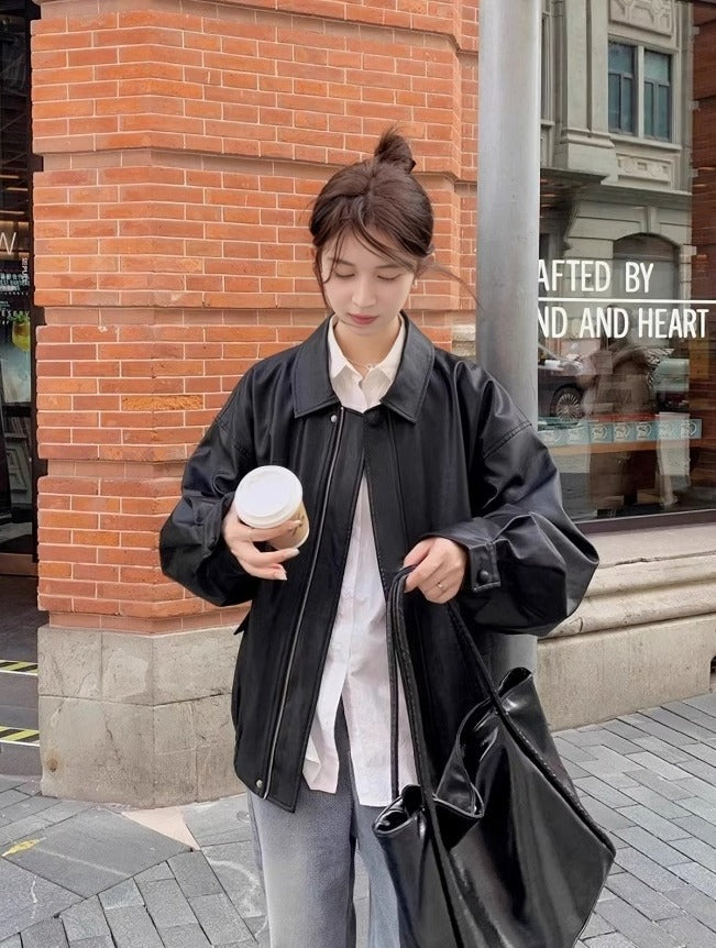 Black Retro Faux Leather Jacket