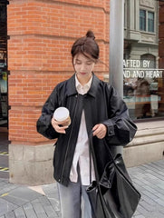 Black Retro Faux Leather Jacket