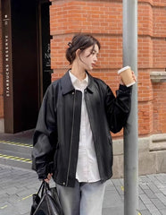 Black Retro Faux Leather Jacket