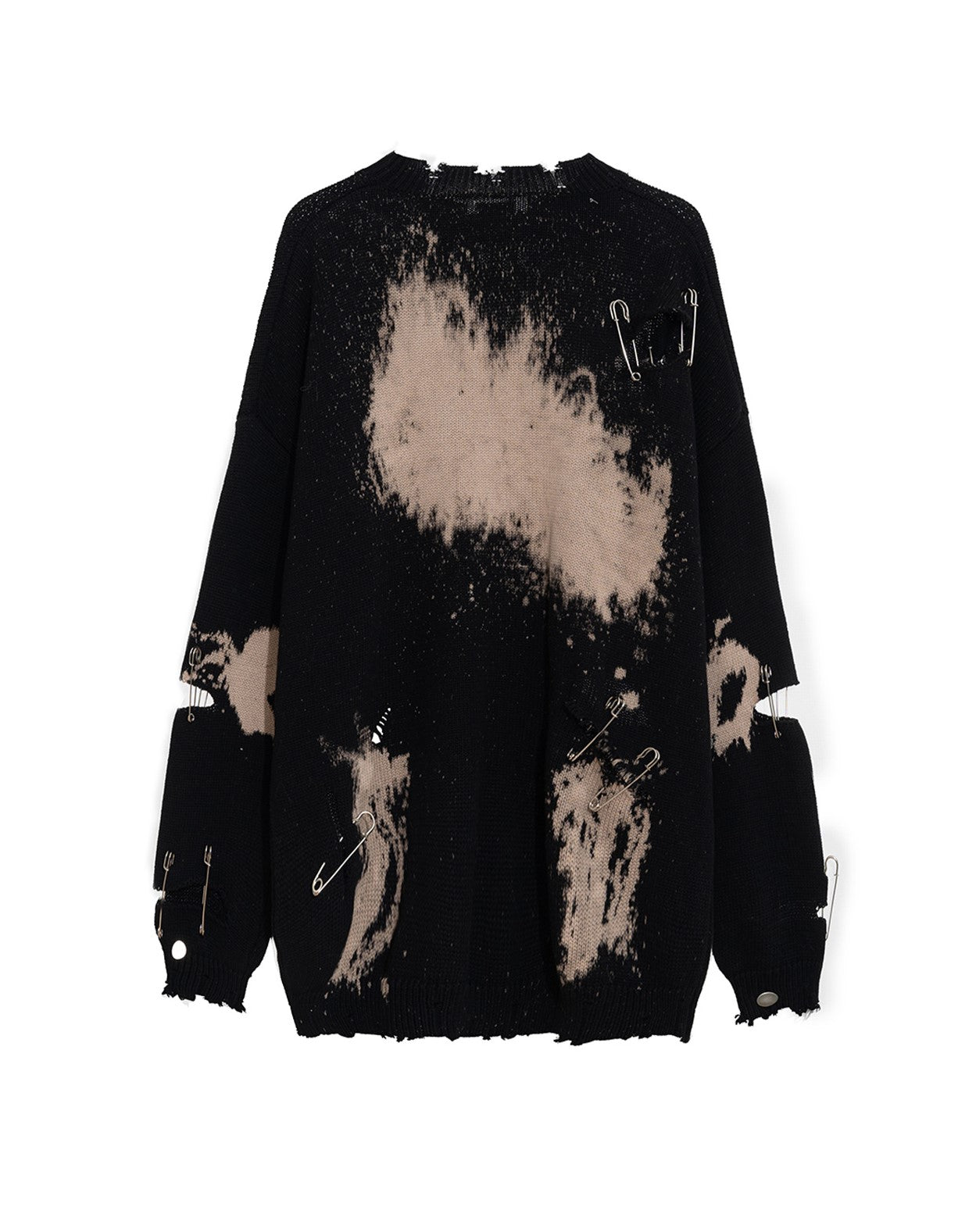 Black Tie-Dye Pin Embellished Sweater