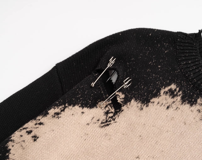 Black Tie-Dye Pin Embellished Sweater