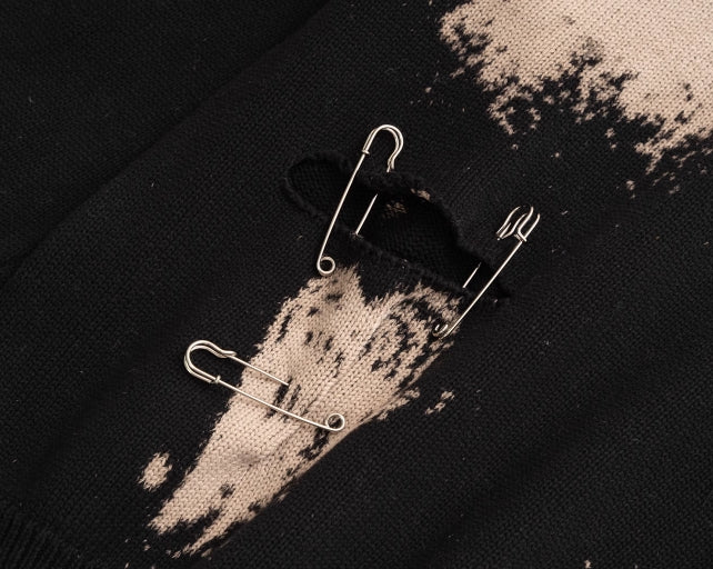 Black Tie-Dye Pin Embellished Sweater