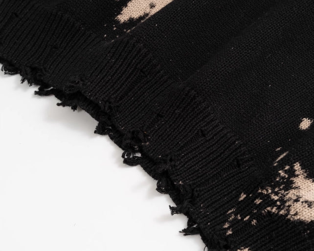 Black Tie-Dye Pin Embellished Sweater