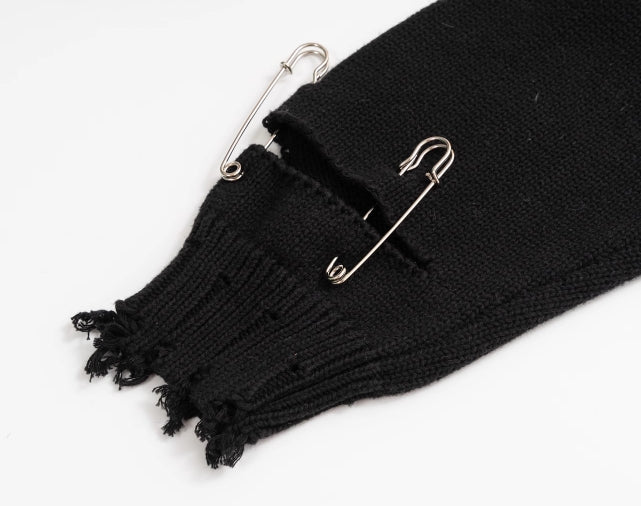 Black Tie-Dye Pin Embellished Sweater