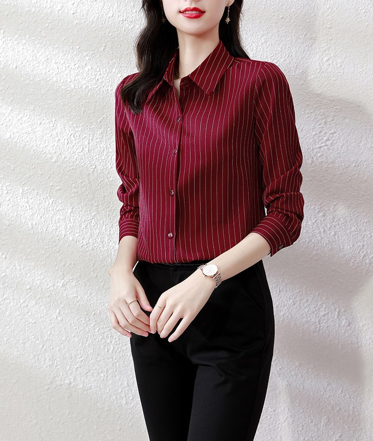 Red Stripe Collared Shirt