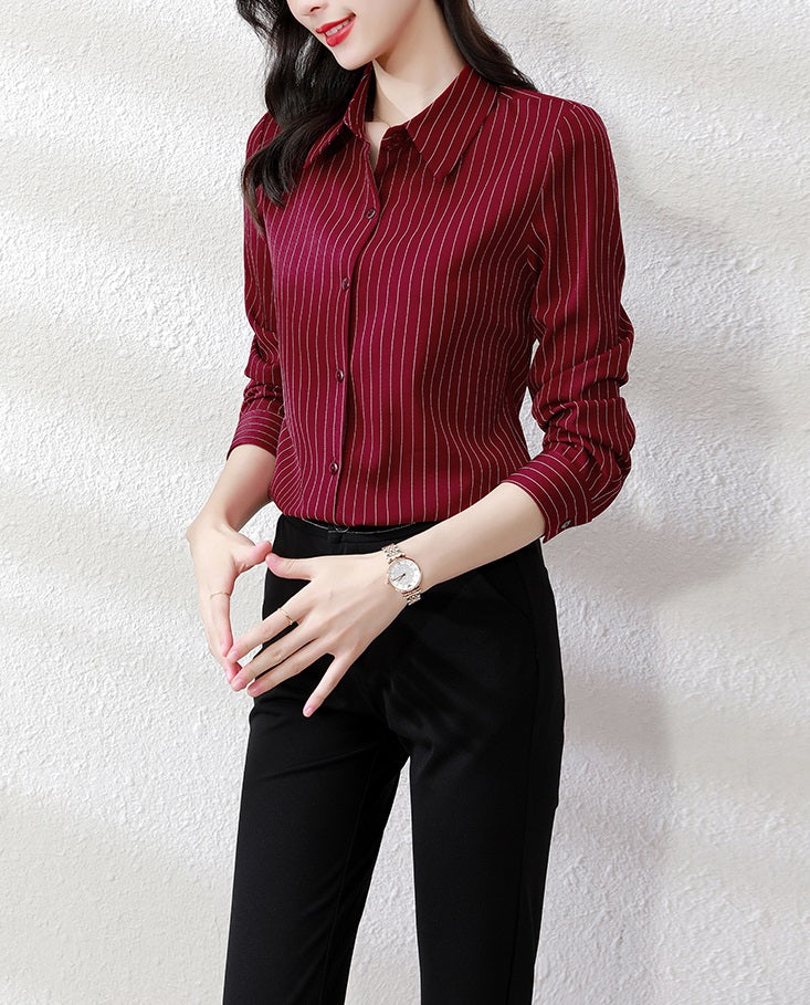 Red Stripe Collared Shirt