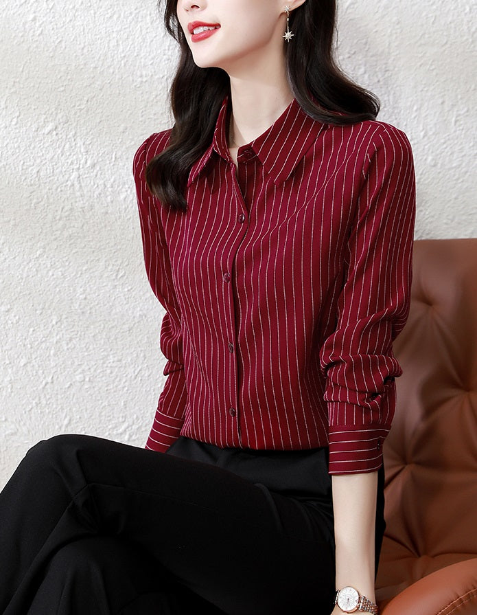 Red Stripe Collared Shirt