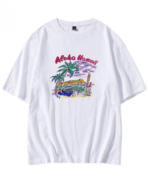 White Aloha Printed T-Shirt