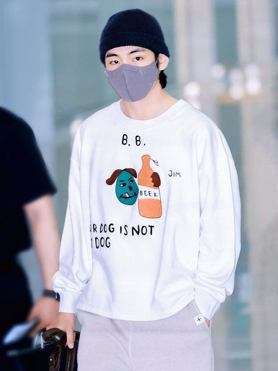 White Dog And Beer Printed Sweatshirt