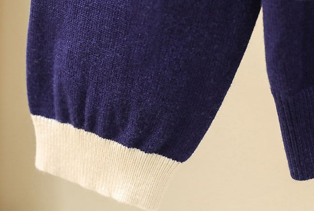 Navy Blue Cardigan With Bee Embroidery