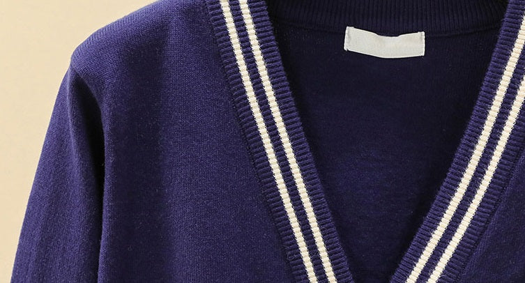 Navy Blue Cardigan With Bee Embroidery