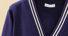 Navy Blue Cardigan With Bee Embroidery