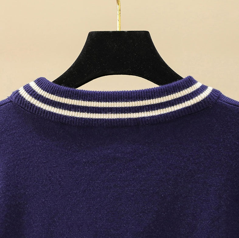 Navy Blue Cardigan With Bee Embroidery