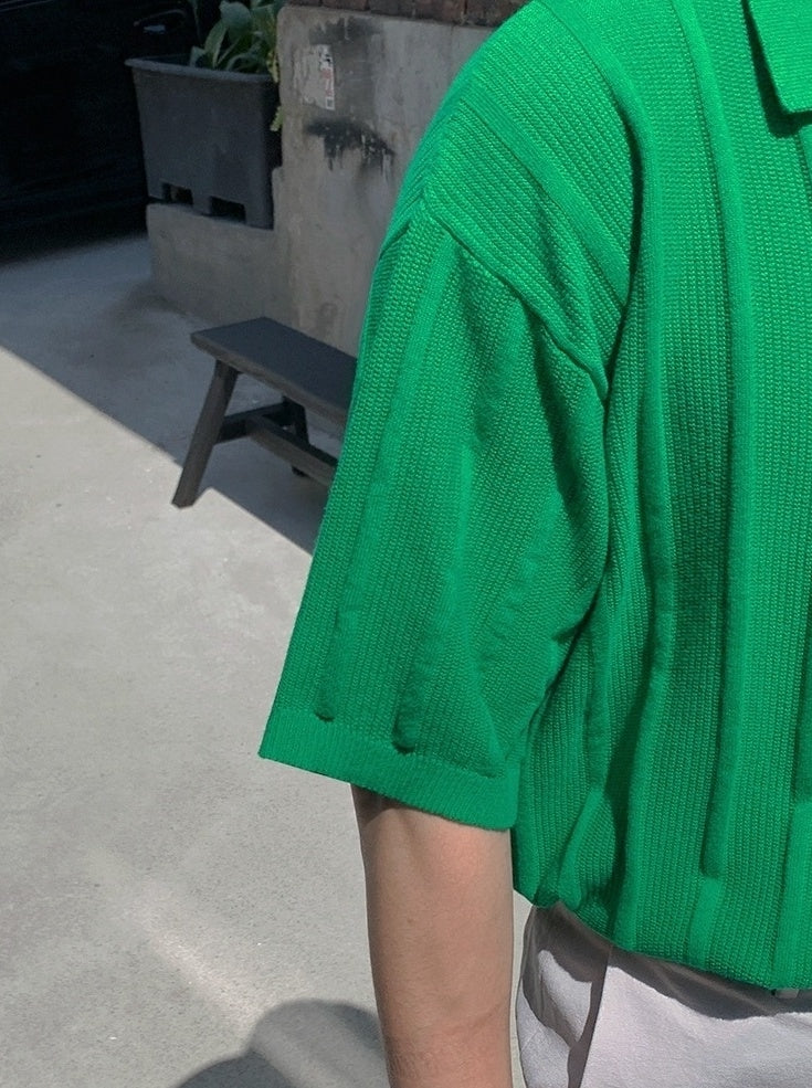 Textured Knit Polo Short Sleeve Shirt Trendy Style