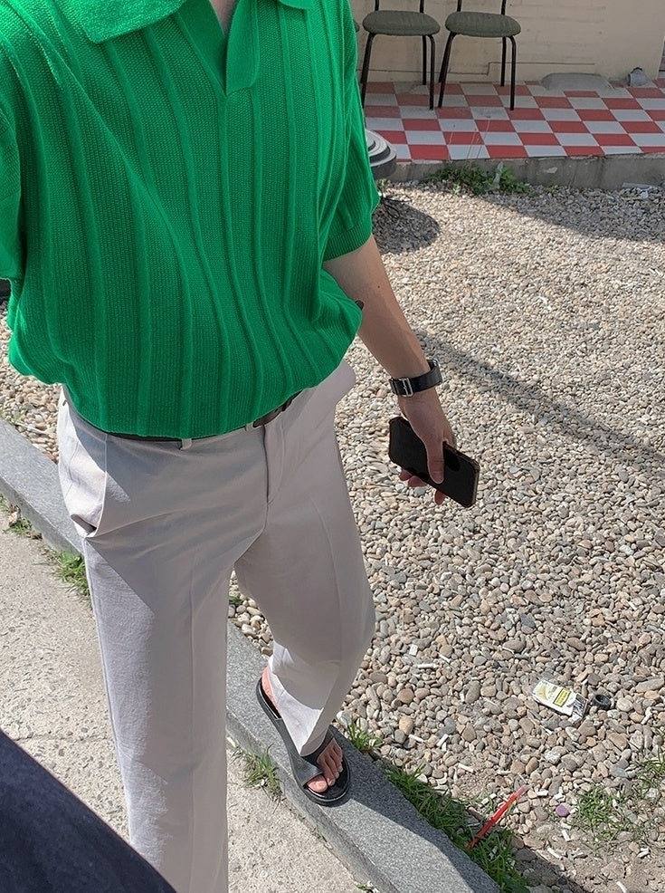 Textured Knit Polo Short Sleeve Shirt Trendy Style