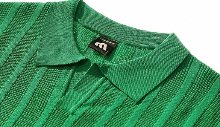 Textured Knit Polo Short Sleeve Shirt Trendy Style