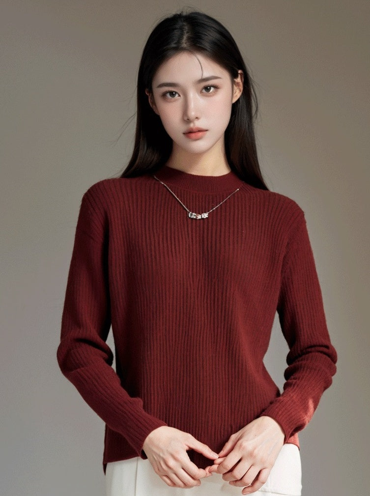Thickened High Neck Sweater In Red
