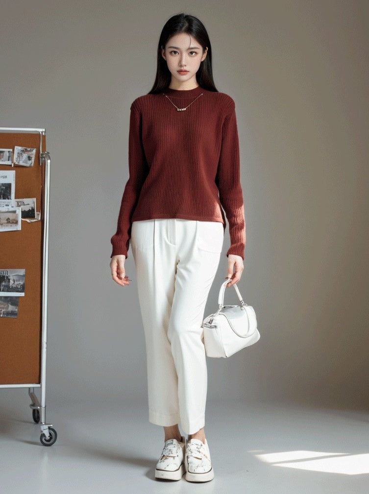 Thickened High Neck Sweater In Red